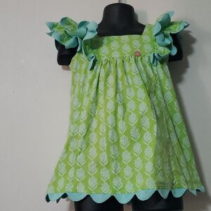 Charming Green and White Kids Dress with Ruffles